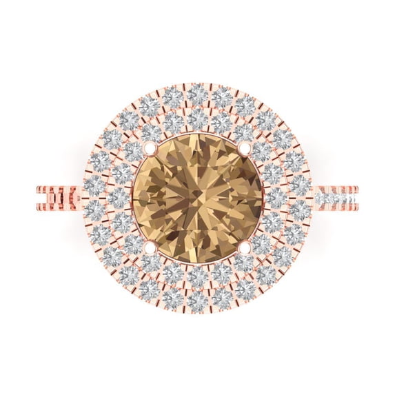 Halo Engagement Ring for Women - 2.6ct Simulated Champagne Diamond in 18K Rose Gold Promise Ring