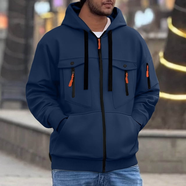 Dolkfu hombres suben cremalleras de sudaderas con capucha, sudadera con bolsillo con cremallera para entrenamiento, moda activa de otoño para hombres XXL