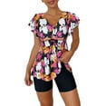 thumbnail image 1 of Womens Swimsuits Trendy Print Ruffled V-Neck Beachsuit with Athletic Bottom Multicolour Women's Swimwear L, 1 of 6