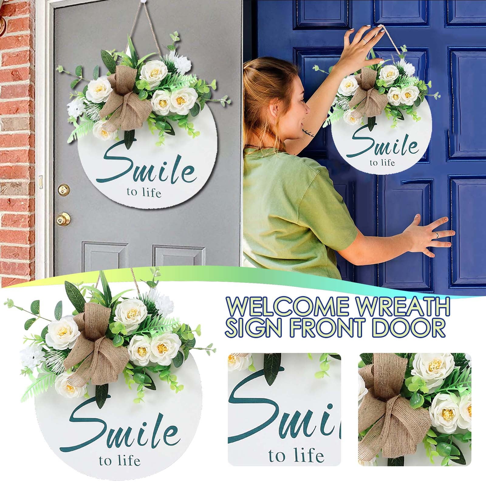 Welcome Wreath Sign for Farmhouse Front Porch Decor Rustic Door Hanger Home D WN 