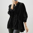 thumbnail image 2 of Lenpel Velvet Tops for Women Long Sleeve Mock Neck High Low Hem Pleated Button down Shirts Velour Tunic Tops Dressy Casual Blouses(Black,Medium), 2 of 7