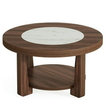 Resenkos Center Coffee Table, Living Room Table,Wood Coffee Table, Round 2-Tier Accent Center Table