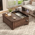 thumbnail image 2 of ANPOO 40" Farmhouse Lift Top Coffee Table with Charging Station, Square Wood Center Table with Large Hidden Storage Compartment for Living Room, 2 of 7