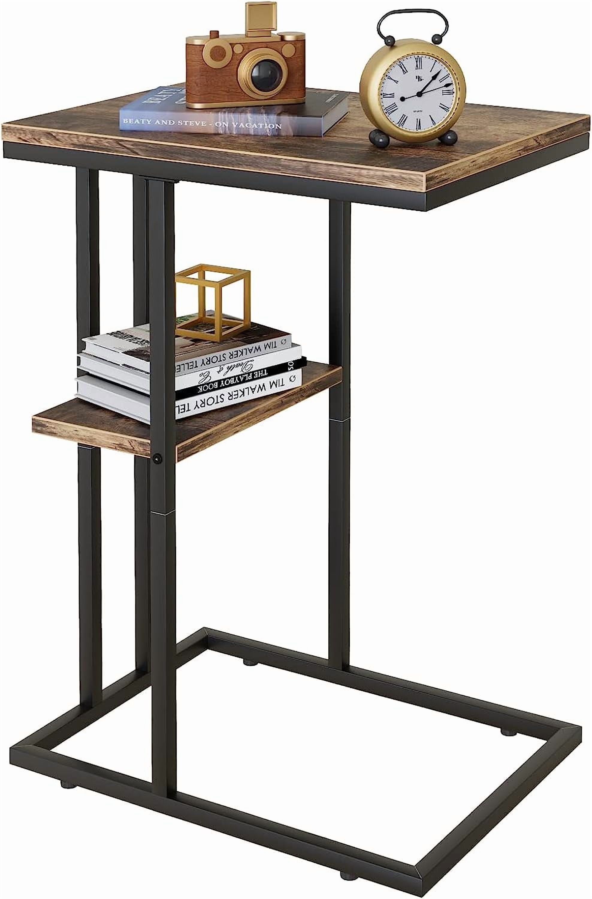 Aboxoo Indoor Rustic Stability Wood Metal End Table, Brown