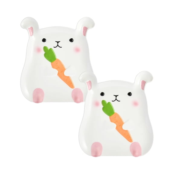 Bico Easter Bunny Hand-Painted 3D Ceramic Appetizer Plates, Set of 2, 8 Inch, Microwave & Dishwasher Safe