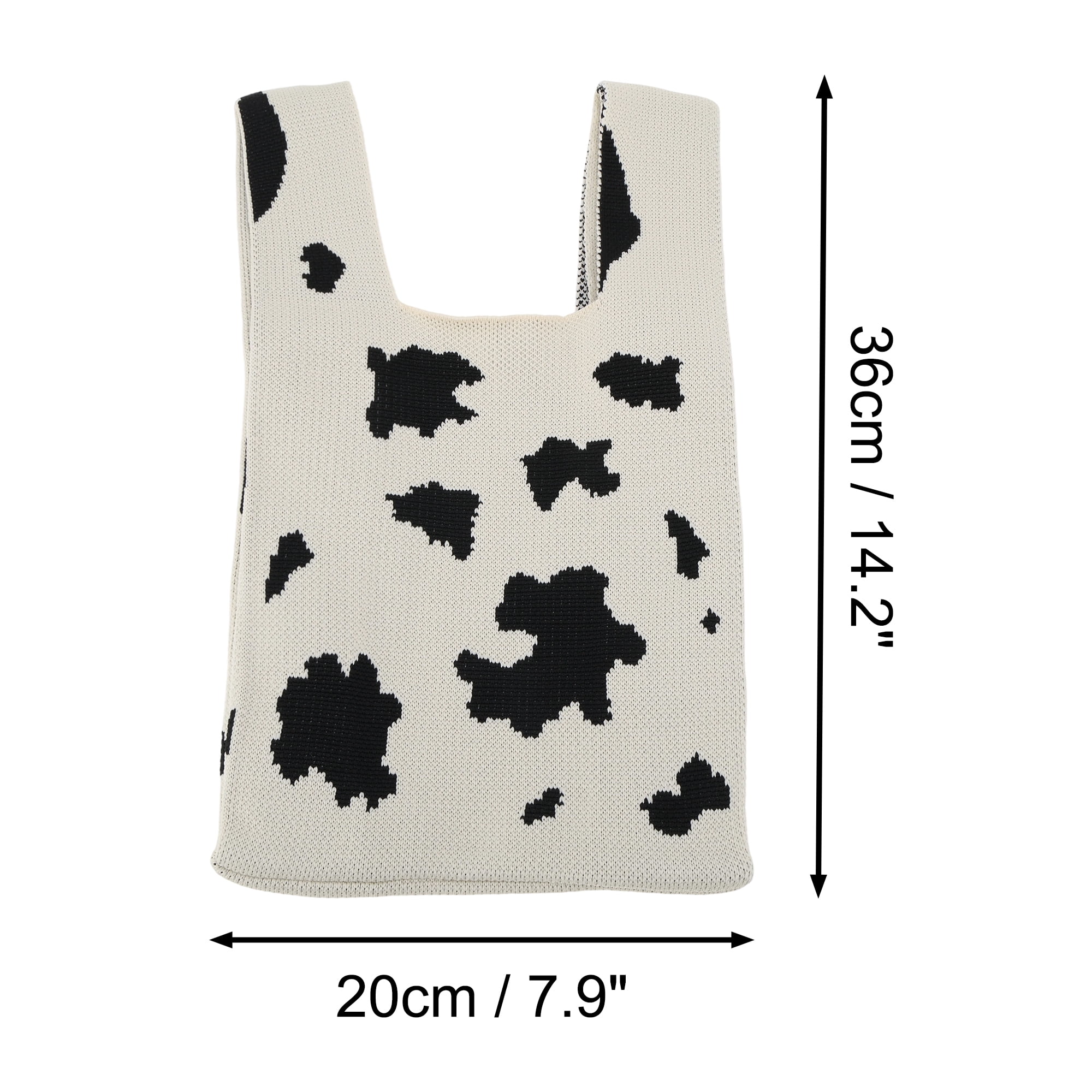 Unique Bargains Cow Pattern Knitted Wrist Bag Beige Black 1 Pc