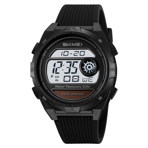 Solar Powered Digital Watch for Men, Waterproof Sports Outdoor Wristwatch with Alarm Clock, Luminous Display, Calendar Date, Stopwatch, Casual Trendy Design for Daily Activities