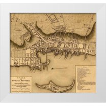 Vintage Maps 28x26 White Modern Wood Framed Museum Art Print Titled - Newport Rhode Island 1777