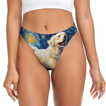 Sigee Vintage Starry Sky Labrador for Women s G-String Panty  Low Rise  Soft Lace Perfect for Everyday Wear or Special Occasions-Large
