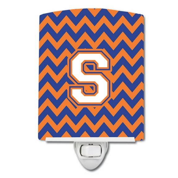 Caroline's Treasures CJ1060-SCNL Letter S Chevron Blue and Orange #3 Ceramic Night Light, 6x4x3", multicolor