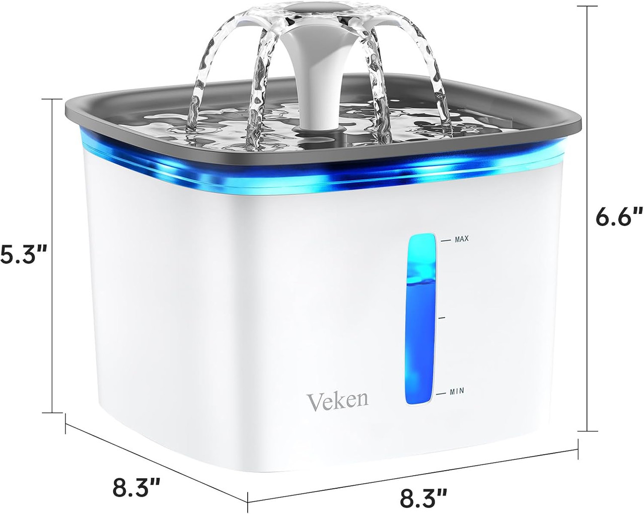 Veken Cat Water Fountain, 95oz, Quiet Dispenser, Grey photo 8