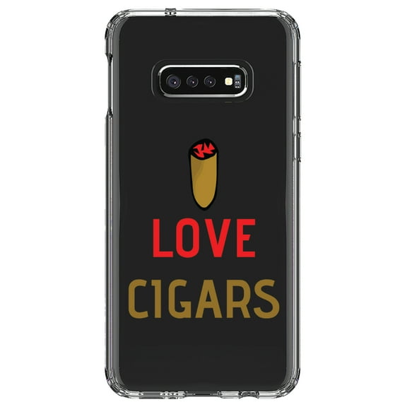 DistinctInk Clear Shockproof Hybrid Case for Samsung Galaxy S10e (5.8" Screen) - TPU Bumper Acrylic Back Tempered Glass Screen Protector - I Love Cigars