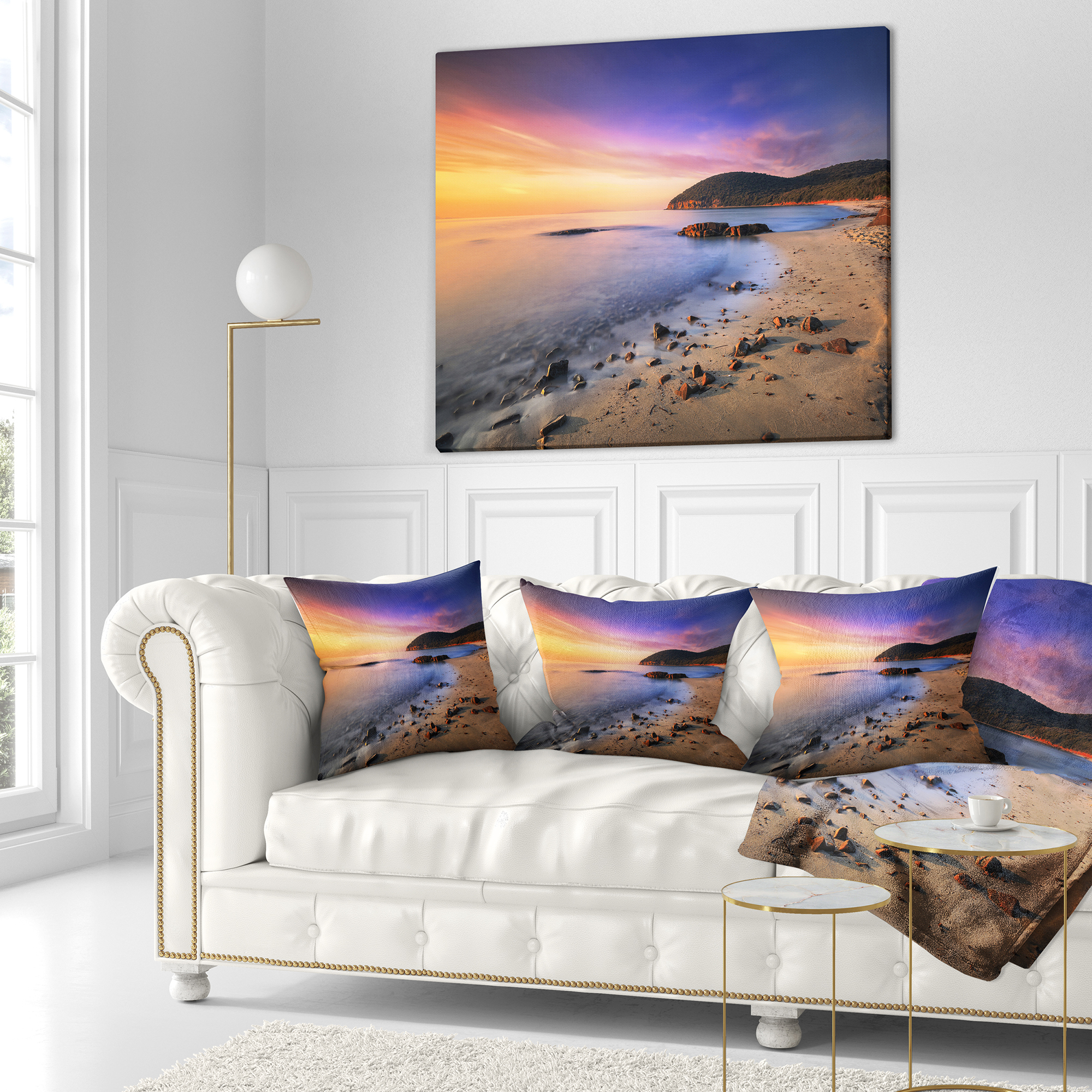 Designart Sunset in Cala Violina Bay Beach - Seashore Throw Pillow - 16x16