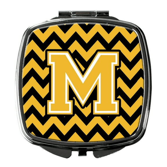 Letter M Chevron Black and Gold Compact Mirror