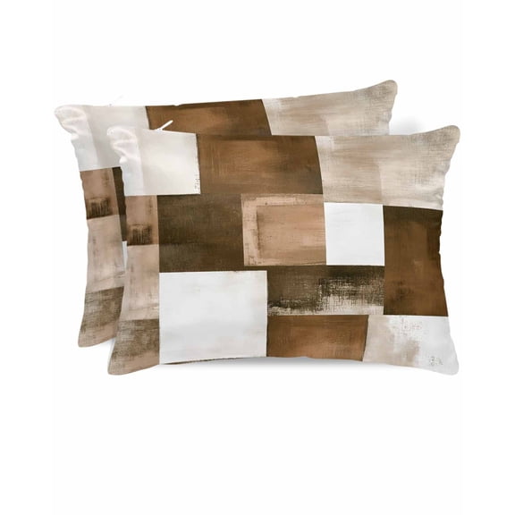 Hokiten King Size Pillow Cases Set of 2, Pillow Covers for Bed, Brown Geometric Satin Pillowcases with Zipper for Hair/Skin, Pillow Protector Cover, Vintage Oil Painting Contemporary 20x36 Inches