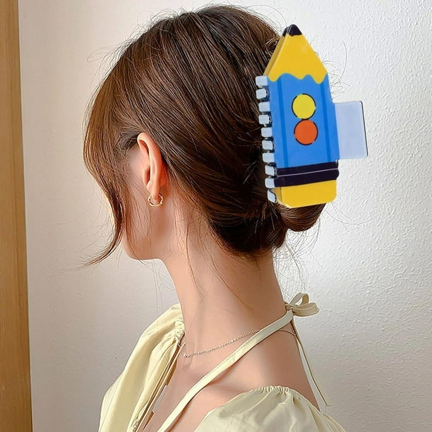 Pinzas para el pelo con forma de lápiz, graciosas pinzas para el pelo para maestras para mujeres y niñas, pinzas para el pelo para el regreso a clases para cabello fino, pinzas para el pelo con forma