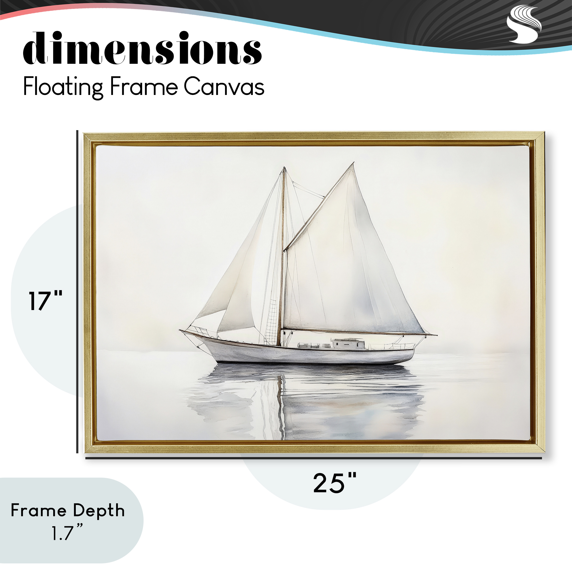 Stupell Industries Neutral Sailboat Reflection Gold Framed Floater Canvas Wall Art, design by Petal Prints Design
