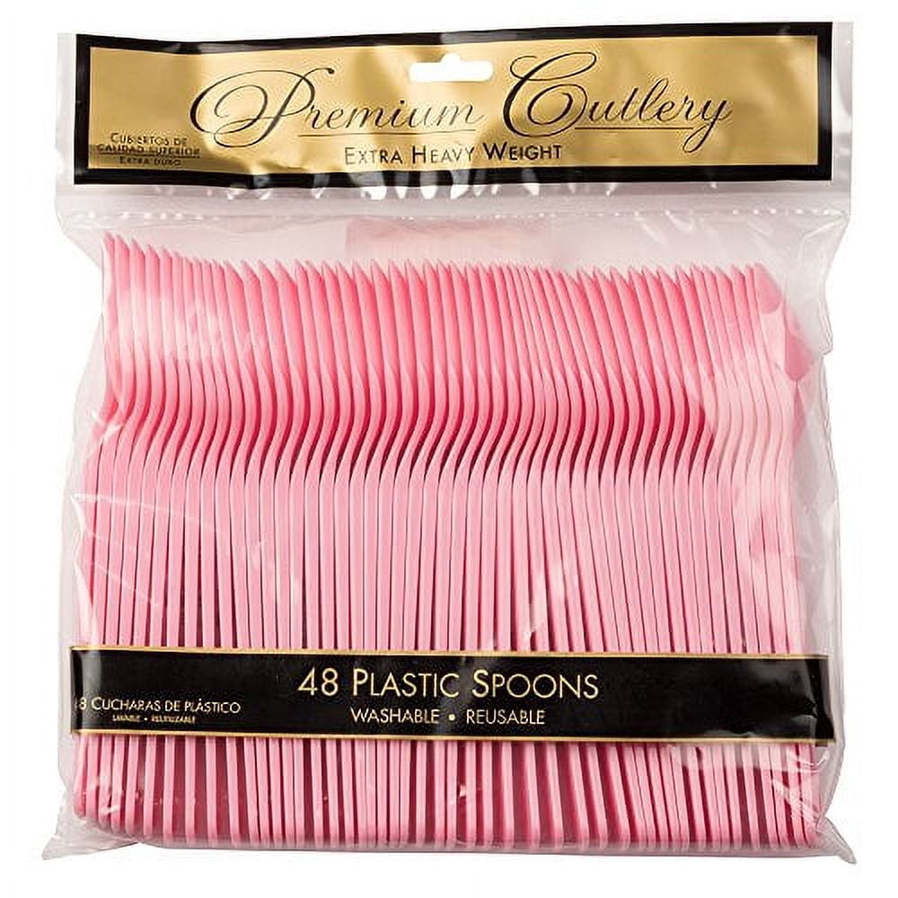 JAM Paper Disposable Plastic Spoons Party Pack, Baby Pink, 50/Box