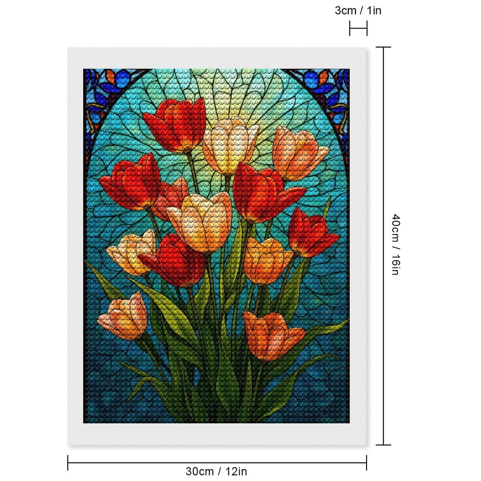 Diamond Art Kits for Adults, Stained Glass Tulip Art Design 5D Diamond Painting Kits for Adults Beginners, DIY Full Drill Diamond Painting, Gem Art and Crafts 12x16