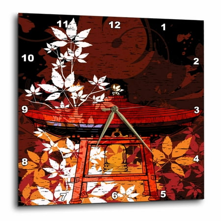 13 Inch Gong - 3dRose Pretty Ornate Japanese Bell Gong Decorated With Foliage Asian Oriental Art, Wall Clock, 13 by 13-inch