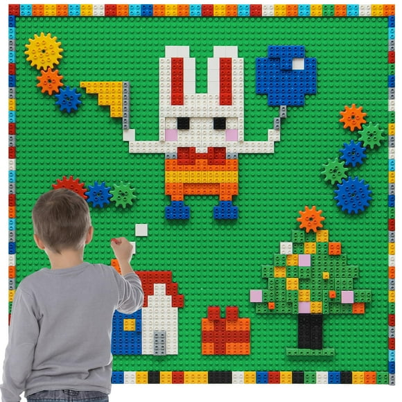 MIMAX Blocs de Construction Muraux Personnalisés, 470+ PCS Jouets d'Activité Briques avec Base Adhésive 8 Pcs (20"x10 Pouces) pour Toutes les Grandes Marques, Art à Construire sur Table, Vert