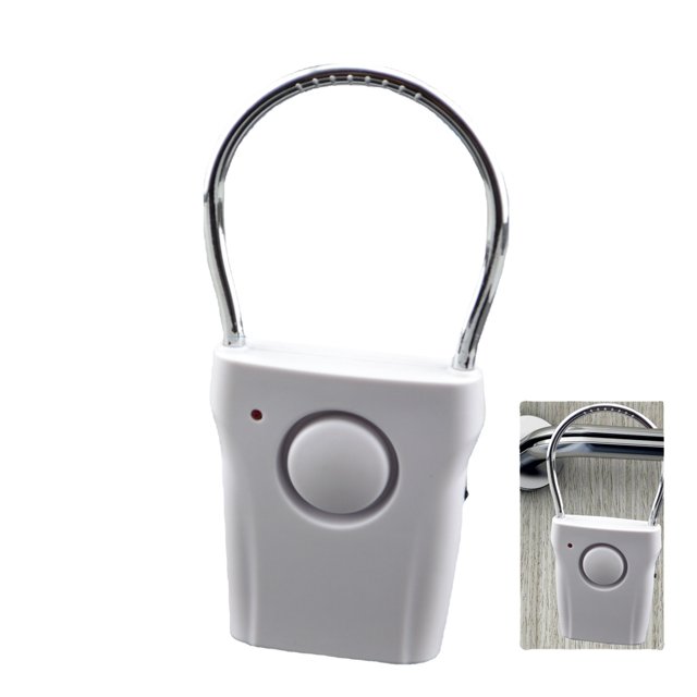 Alarma de manija de puerta, alarma inalámbrica extremadamente ruidosa audible hasta 680 pies de distancia, cuelga de la perilla o manija de la puerta, seguridad para el hogar activada por vi