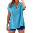 thumbnail image 3 of Weikingp Cooling Shirts For Women Ladies Tops And Blouses Women's Fashion Casual V Neck Short Sleeve Top T Shirt Casual Tops for Women Blue 2XL, 3 of 8