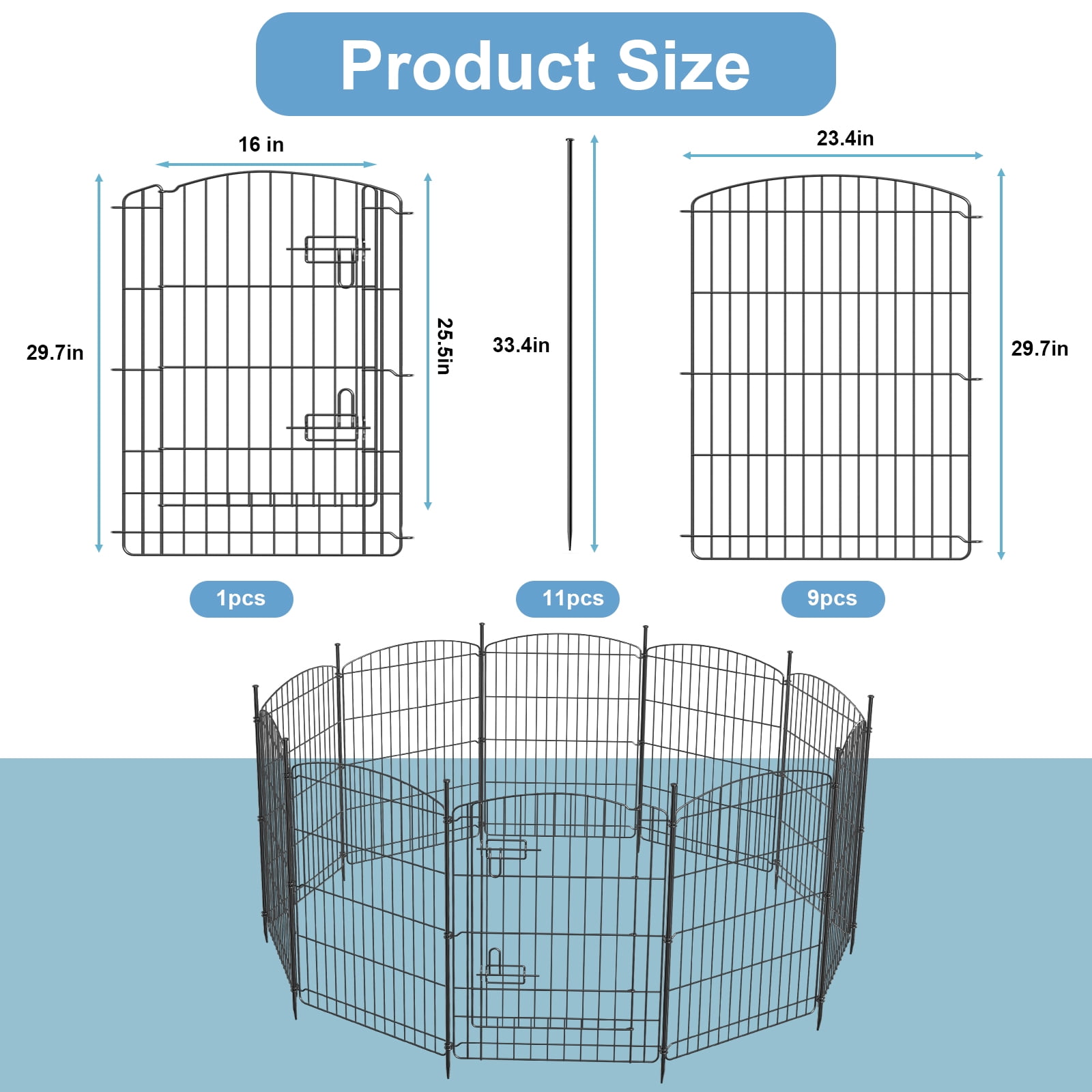 Anyask 30" Tall 10 Panel Dog Playpen with One Door, Portable Customizable Foldable Metal Fence for Pets, Black