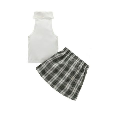 

Yinyinxull Summer Infant Kids Girls Clothes Sets 2Pcs Halter Sleeveless Vest Tops Plaid Printed A-Line Skirts Gray 3-4 Years