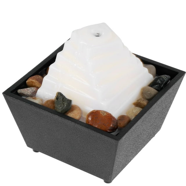 Lzvxtym Indoor Water Fountain, Zen Meditation Tabletop Fountain, with LED Light, Nature Pebbles, 4.5"
