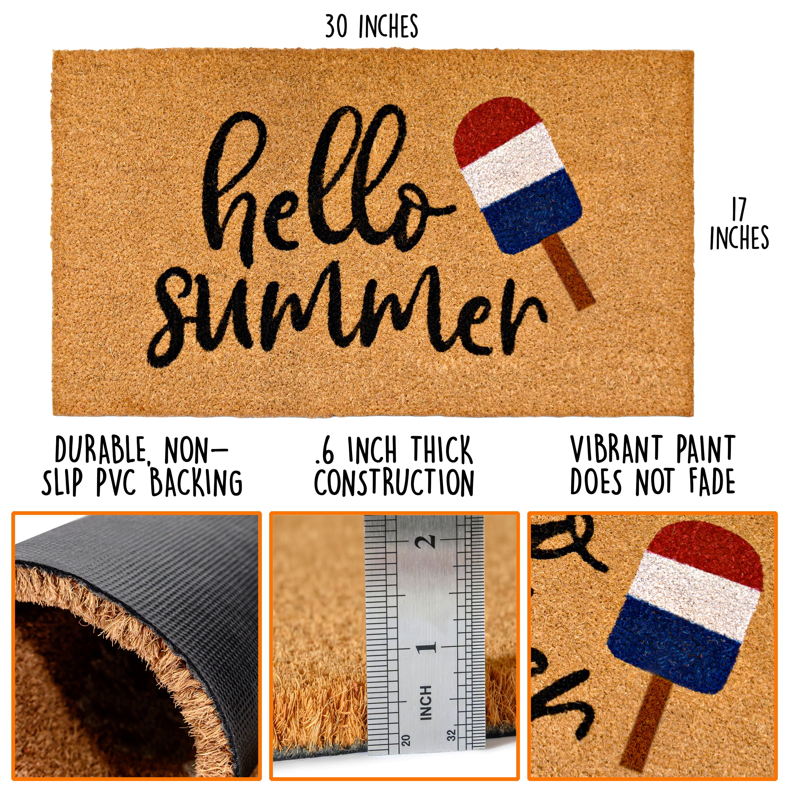 MAINEVENT Hello Summer Doormat 30x17 Inch, Summer Outdoor Welcome Mat for Outside