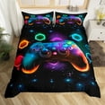 thumbnail image 2 of Game Consoles Gamer Bedding Set King Gamer Gifts,Kids Gaming Duvet Cover Space Glow Geometry Comforter Cover Red Green Blue Teal,Gamer Room Decor for Boys（No Comforter）, 2 of 5