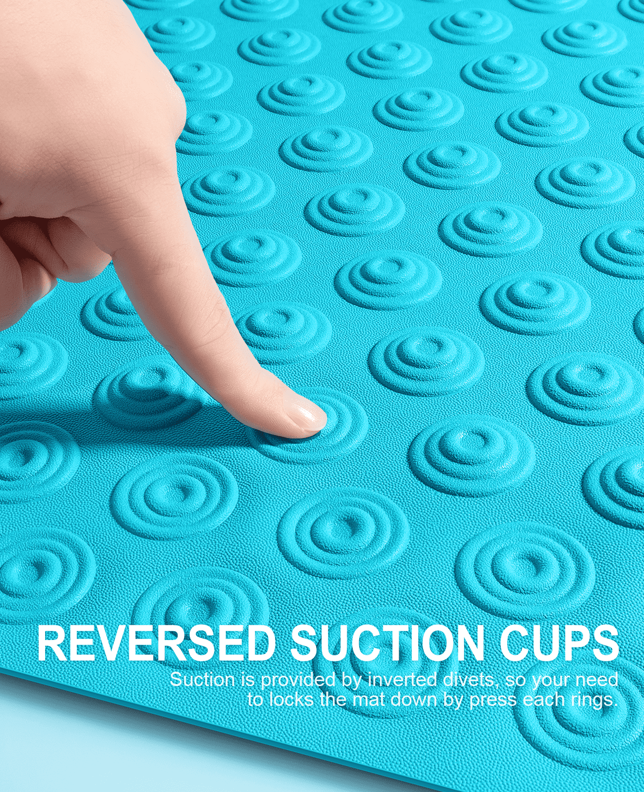 OTHWAY No Suction Cup Bath Mat: 39x16inch Extra Long Bathmat, Machine Washable, Made of Nature Rubber, Protect Your Bathtub (Dark Blue)