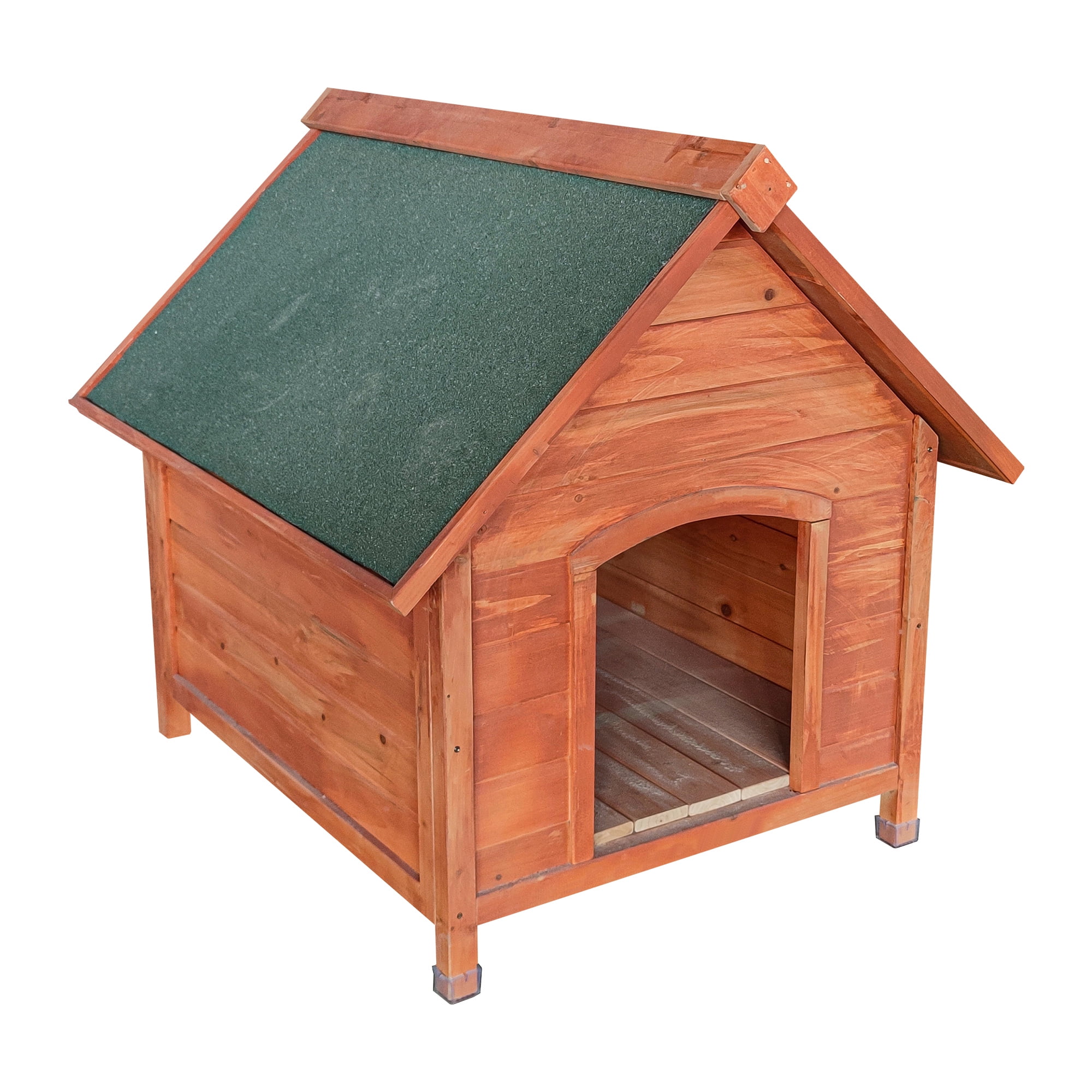 Pefilos 44 Wooden Dog House for Medium to Large Dogs Outdoor Weatherproof  Pet Cat House with Plastic Curtain, Insulation Mat, Brown 