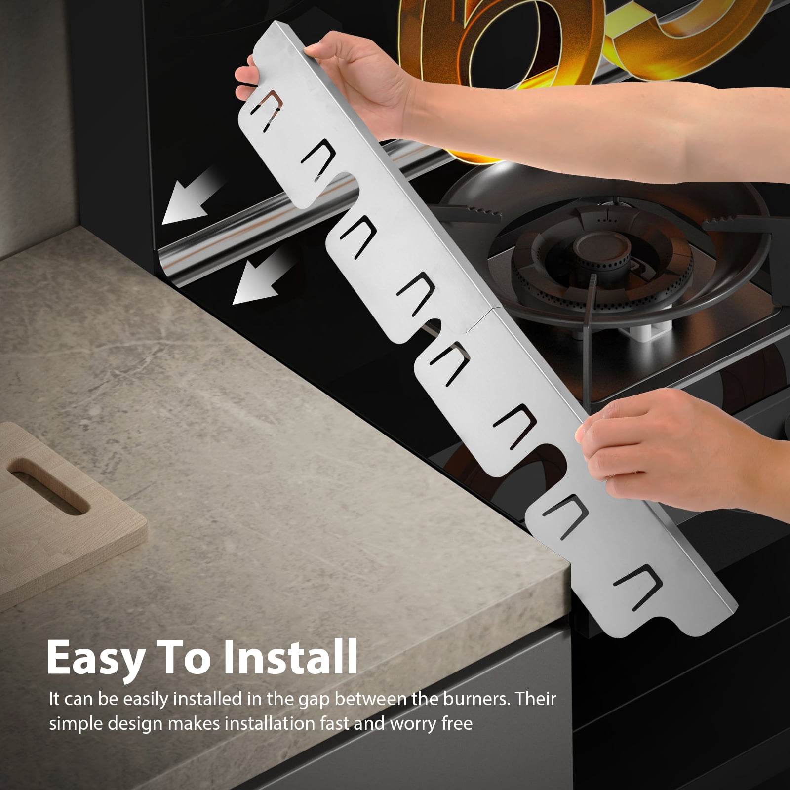 2Pcs Stainless Steel Stove Gap Covers Snug Fit Adjustable Length Oven Side Gap Fillers Anti Rust Heat Resistant Stove Counter Gap Fillers for Home Kitchen