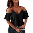 thumbnail image 1 of Moda mujer verano cuello en V Casual encaje Patchwork sólido Caims blusa Top Fridja  zx3772, 1 of 5