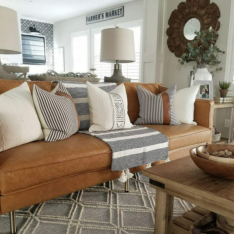 Leather couch top pillow ideas