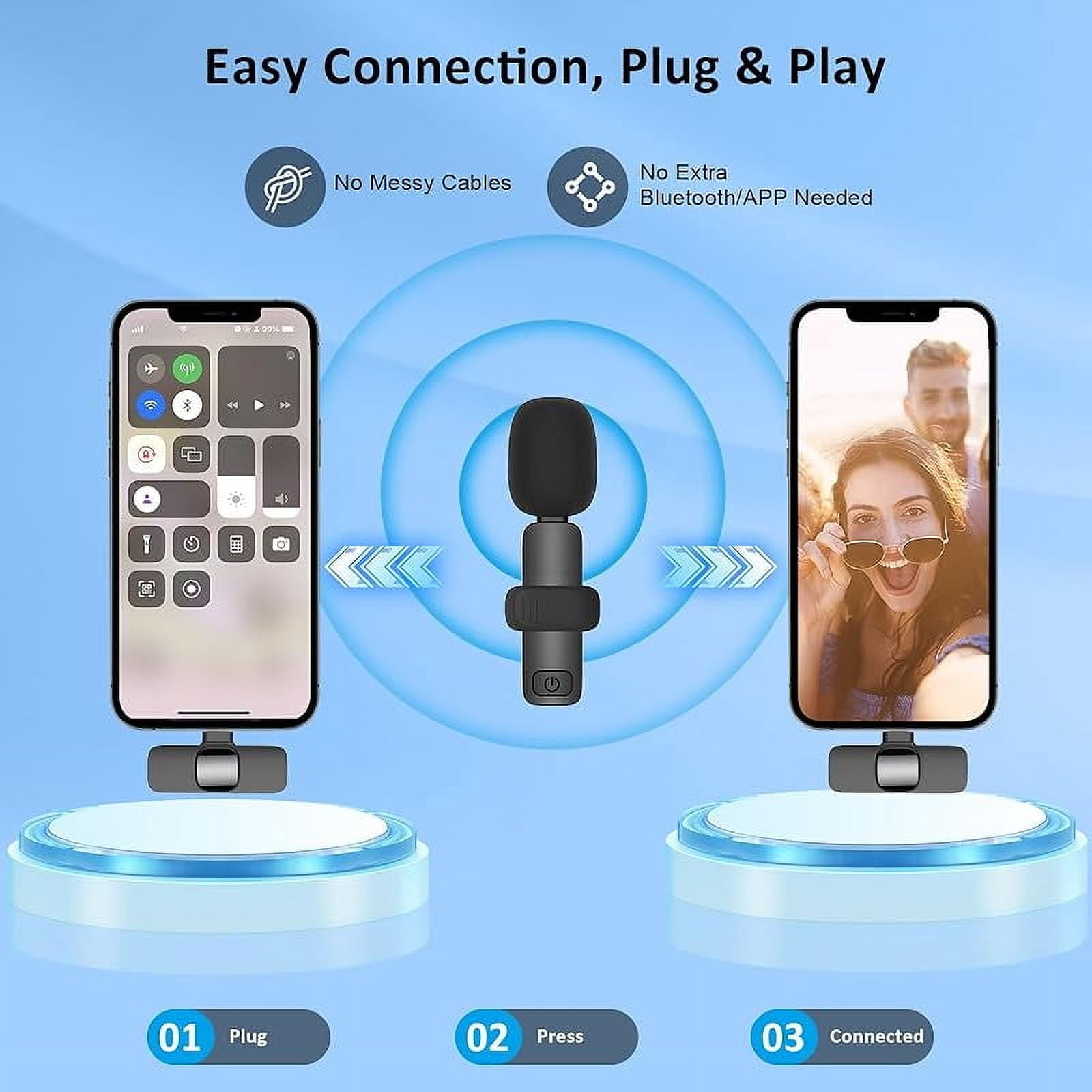 BMHNOONE Professional Wireless Tie Lapel Microphone for iPhone, iPad-Cordless Omnidirectional Condenser Recording Microphone for Interview Video Podcasting Vlog YouTube