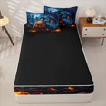 thumbnail image 4 of Metsweet Magic Dragon Zipper Twin Comforter Sets with Fitted Sheet and 2 Pillowcases, Flame Animal Zipper Bedding Set, Blue Orange,4-Piece,Black Reversible, 4 of 6