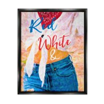 Stupell Industries Red White & Blue Patriotic American Celebration Graphic Art Jet Black Floating Framed Canvas Print Wall Art, Design by Graffitee Studios