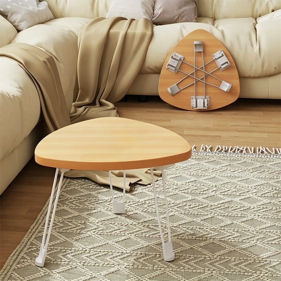 Folding Coffee Table, Wooden Triangle Center Sofa Table with Steel Legs, Modern Accent Furniture, for Small Spaces, Living Room and Home Office