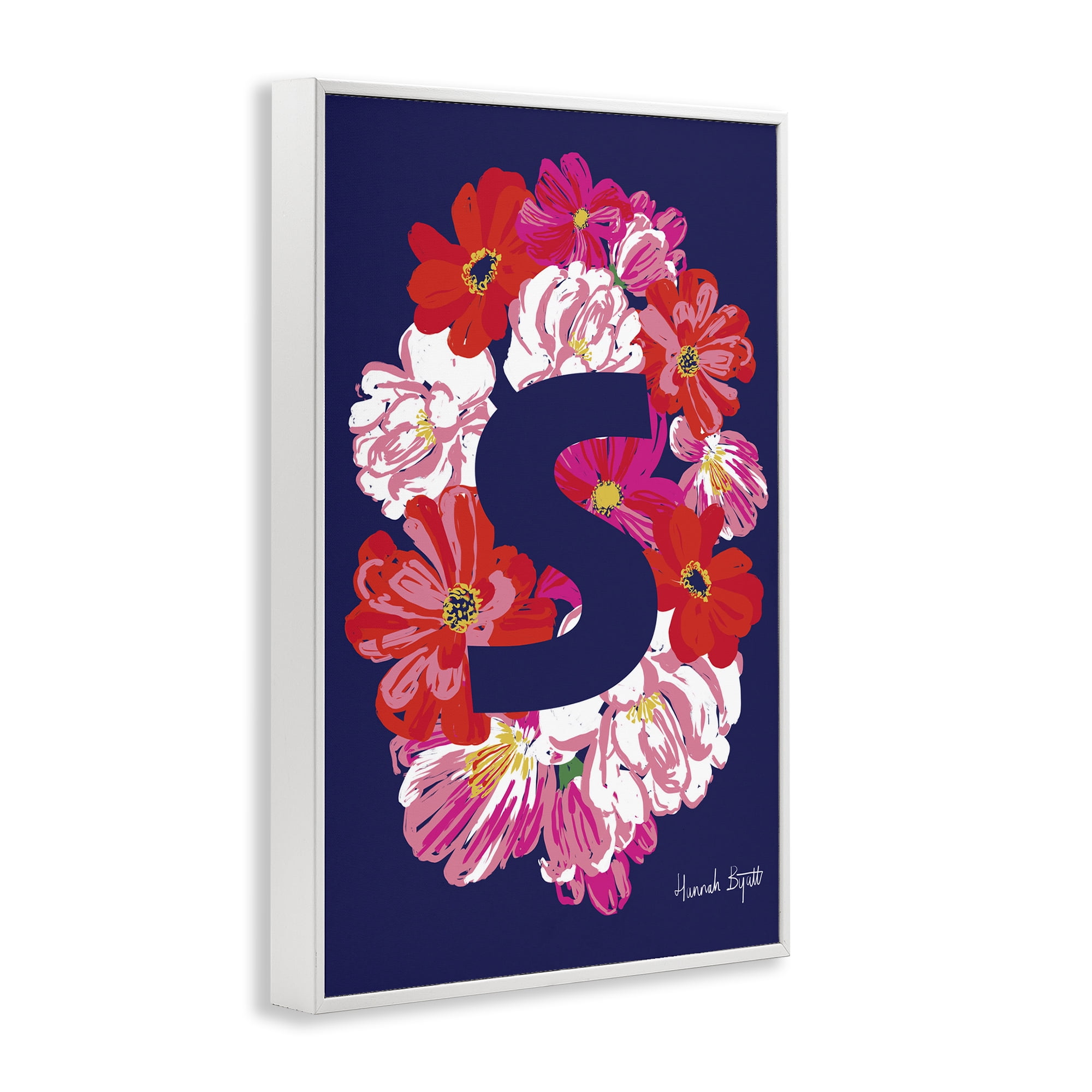 Stupell Industries Floral Bloom Letter S Botanical & Floral Painting White Framed Art Print Wall Art, 20 x 30