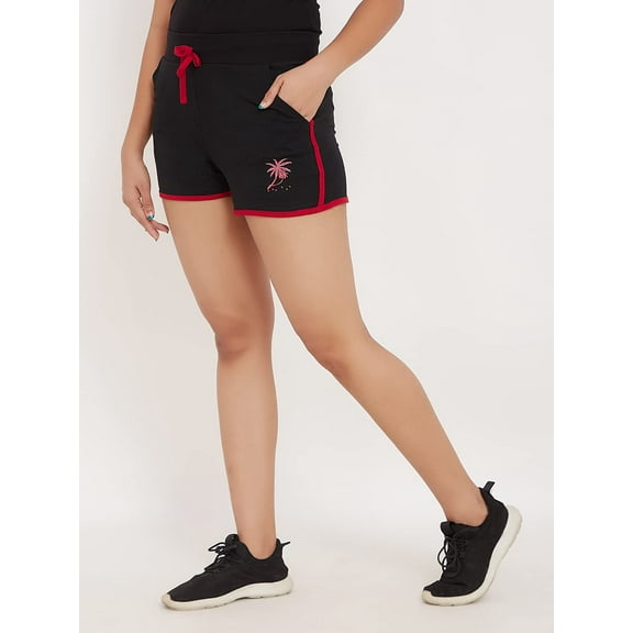 Crazy Bachat Women's Solid Black French Terry Drawstring Shorts. (M)