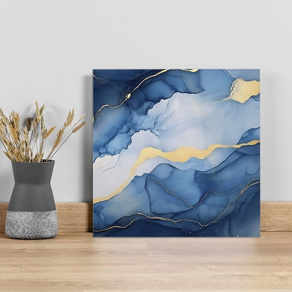 Blue Marble Wall Art Painting on Canvas, Modern Abstract Ink Painting Canvas Art Home Prints Wall Art Framed Modern Artwork for Living Room Bedroom Wall Decor 8x8in