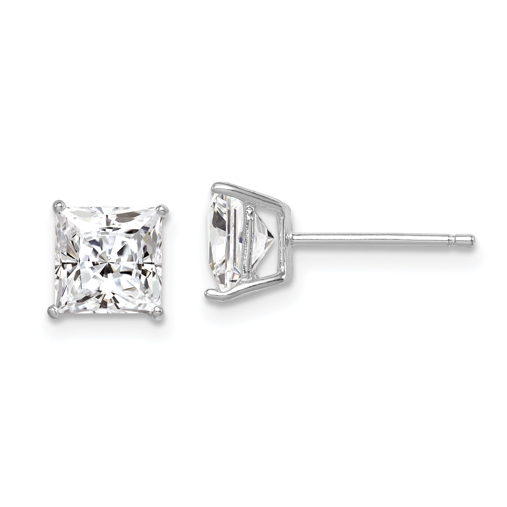 Square 4mm 925 Sterling Silver Ear Studs with Cubic Zirconia So Chic Jewels