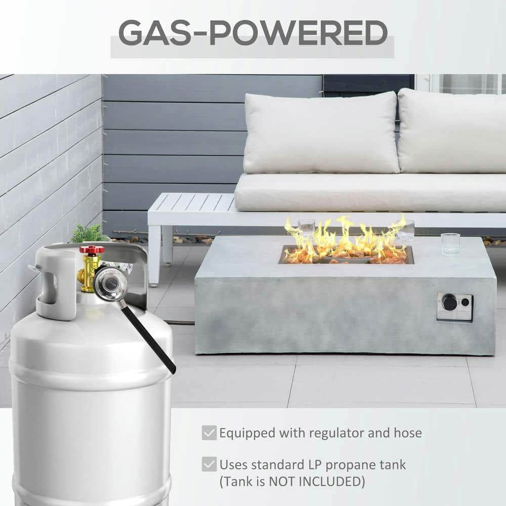 Yardi Yarda 42-inch Square Fire Table, Propane Fire Pit Table with Faux Grey Ledge Stone, 50,000BTU Auto Ignition Gas Firepits with Protective Cover snd Lava Rocks for Outdoor, Grey