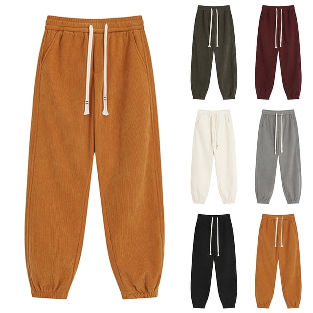 Men's New Casual Trend Solid Color Corduroy Drawstring Pants Large Size Pants