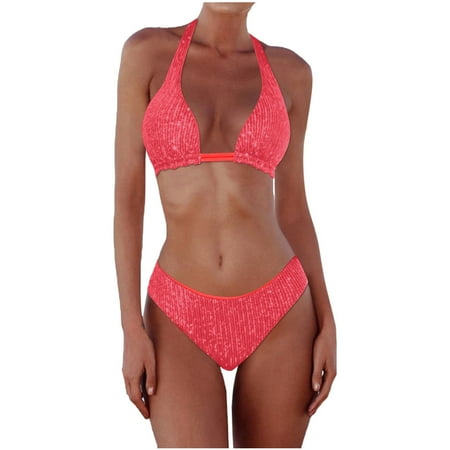 LARUYEKO Women s New Sequin Bikini Triangle Color Bikini Swimsuit Womens Bikinis Swimsuits plus Size Bikini Tops for Women Trendy Bikini Set V Wi Bikini Swimsuit No Show Bikini Underwear Women