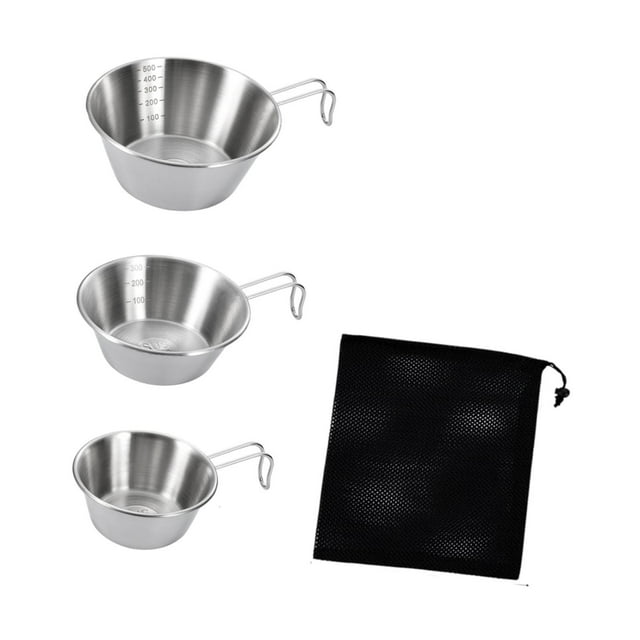 Almencla 3 Pieces Camping Bowls Set Camping Tableware for Barbecue Backpacking Hiking Non Folding Handle