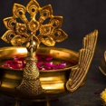 thumbnail image 3 of Brass Peacock Design Pot | Brass Urli with Peacock Diya | Traditional Brass Uruli  Bowl | Urli Diya and Bell | brass peacock urli  2.6kg, 3 of 3